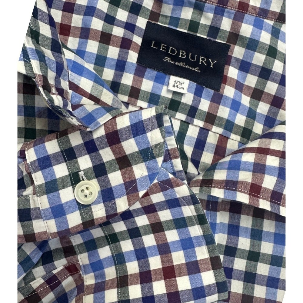 Ledbury Fine Shirtmaker Mens 17.5 44cm Regular Fit Gingham Check Shirt Multi